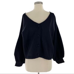 AIR SPACE Black Button Down Buffer Sleeve Cardigan